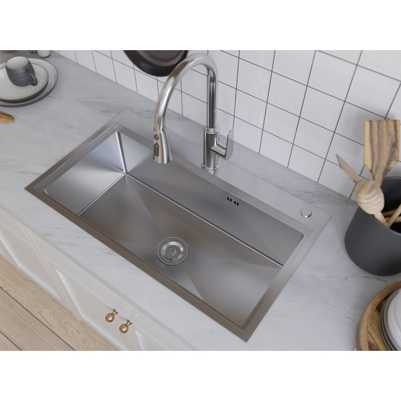 31.5 Inch Drop-in Stainless Steel Workstation Kitchen Sink, Silver