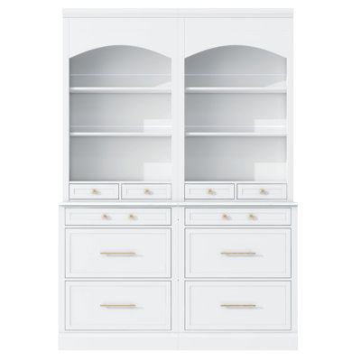 [Assembly Video Provided] TOPMAX Modern 83.7Inch High Kitchen Pantry, Freestanding Tall Kitchen Hutch With Faux Marble Top,Cupboard Cabinet With 5 Storage Drawers And Adjustable Shelf, Set Of 2, White