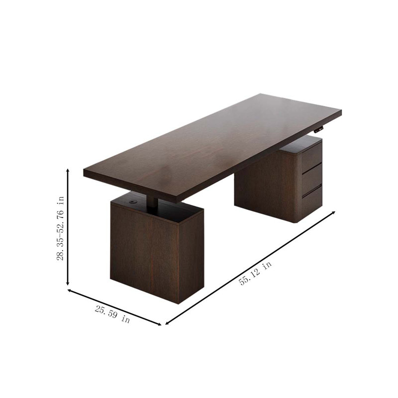 Height-adjustable table with storage cabinet, 28.35" H x 55.12" W x 25.59" D