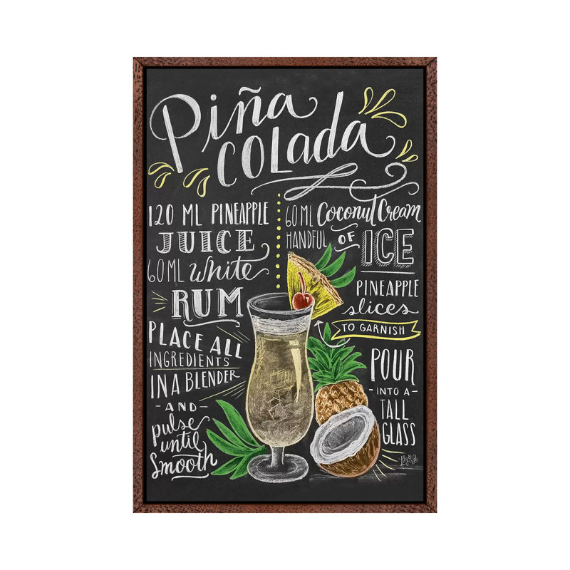 Pina Colada Recipe - Print on Canvas, Classic Brown Wood Floater Framed, 66.04cm H x 45.72cm W x 3.81cm D