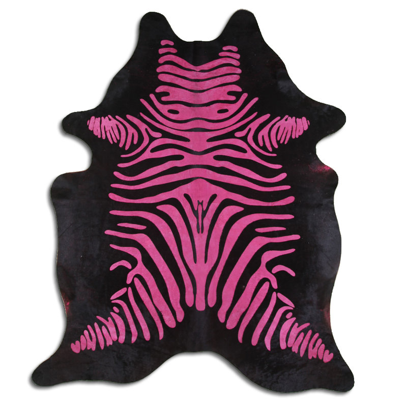 Tapis rose en peau de vache zébré vieilli sur mesure, Nouveauté 6 pi 2 po x 7 pi 4 po