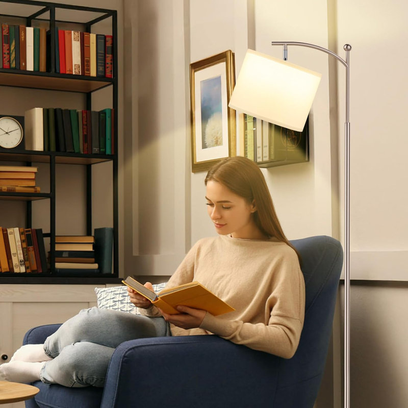 Adjustable Brightness & Color Temperature Floor Lamp With Remote Control, Rotating Lampshade, Magnetic Remote & Timer Function, Easy Installation