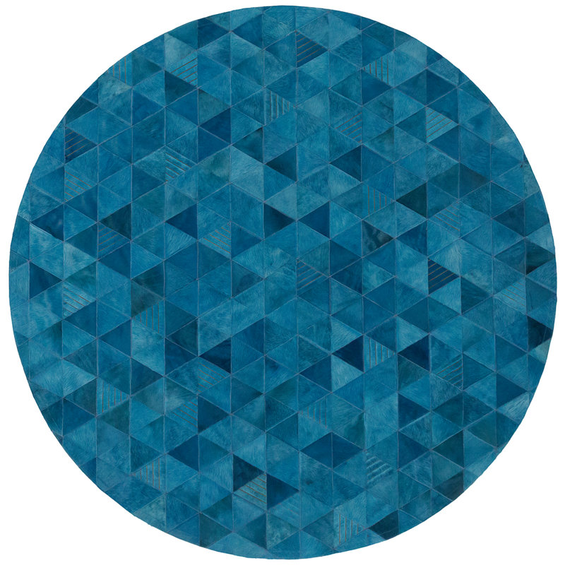 Cowhide Geometric Area Rug in Dark Jade, Round 9′ 10"