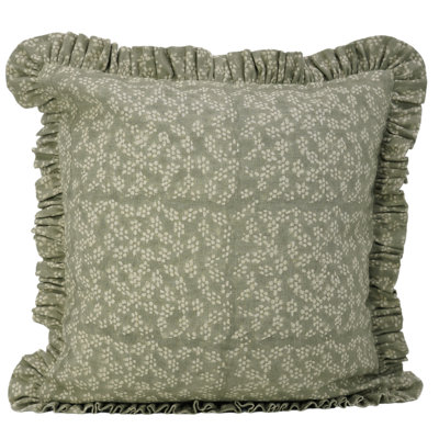 Fabdivine Accent Decorative thick linen Frill Pillowcase cushion, throw (Ola Vrishti, Light Green)