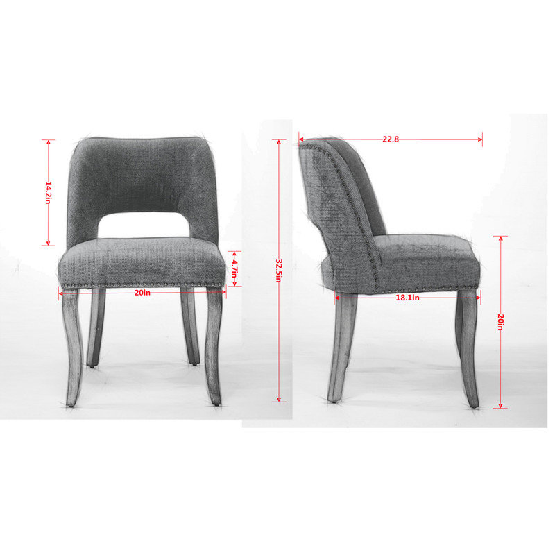 Ensemble de 2 chaises de salle à manger modernes rembourrées en tissu avec pieds courbés en bois massif, Beige