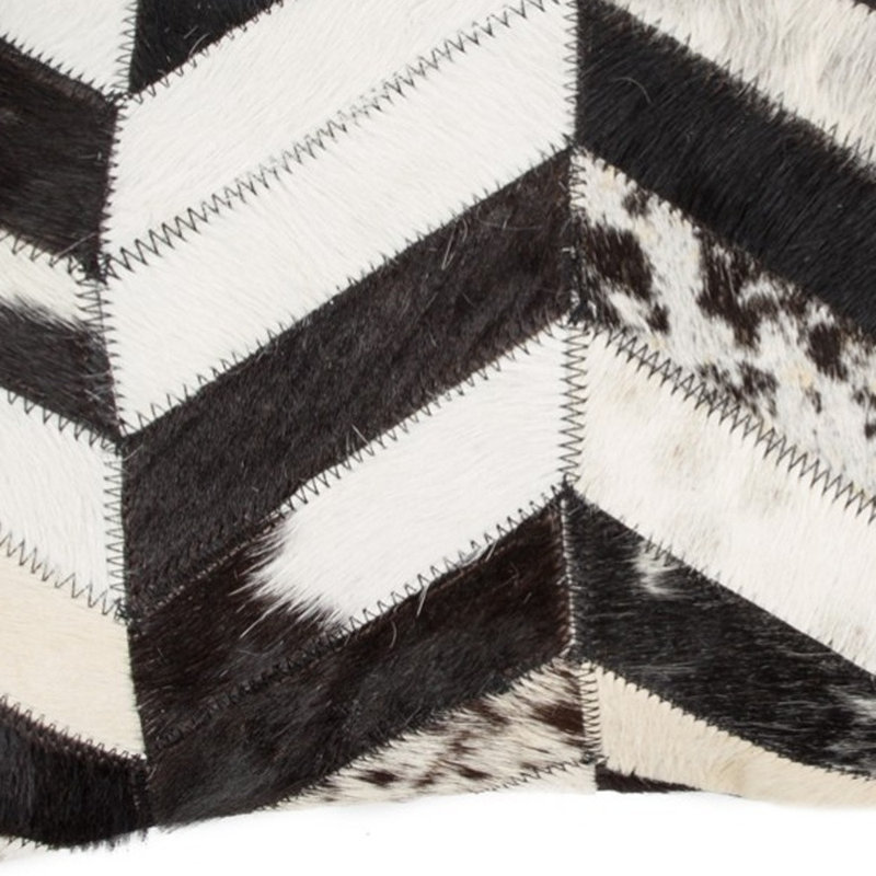 Black and Natural Chevron Cowhide Throw Pillow with Microsuede Backing