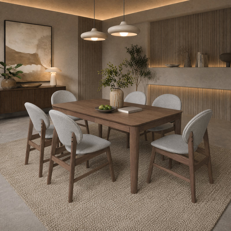 Ensemble de table de salle à manger 7 pièces Dunleavy Aristo Elegance, 7 Pieces: Table, 6 Chairs, Walnut, Grey/Walnut