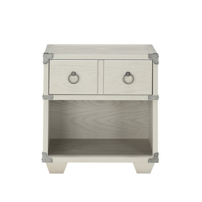 Industrial Style Gray Nightstand With Frame And Wood Elements Smooth Drawer In Wooden
