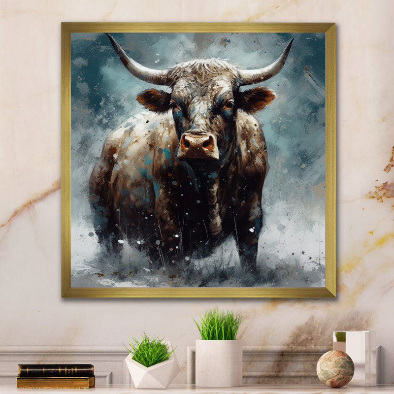 Vache dans la neige III sur toile, H 36 po x l 36 po x P 1,5 po, Encadrement doré