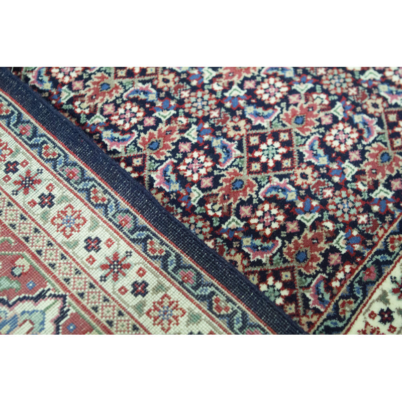 Tapis bleu marine et rouille de haute qualité noué à la main