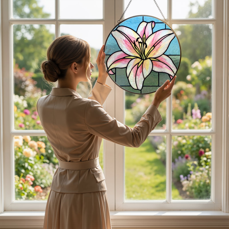 Vitrail de fenêtre en verre coloré 12 "H Lily, H 12 po x l 12 po