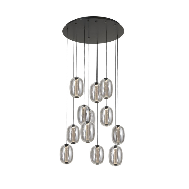 Johansson - Lustre à DEL intégré - Finition noire - Abat-jour verrerie fumée foncée, H 128 po x l 23,5 po x P 23,5 po