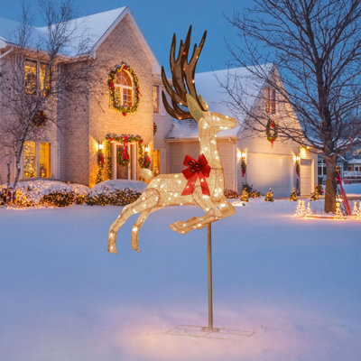 5FT Lighted Flying Reindeer Decor, 3D Christmas Outdoor & Indoor Decoration with 70 LEDs and Moving Legs