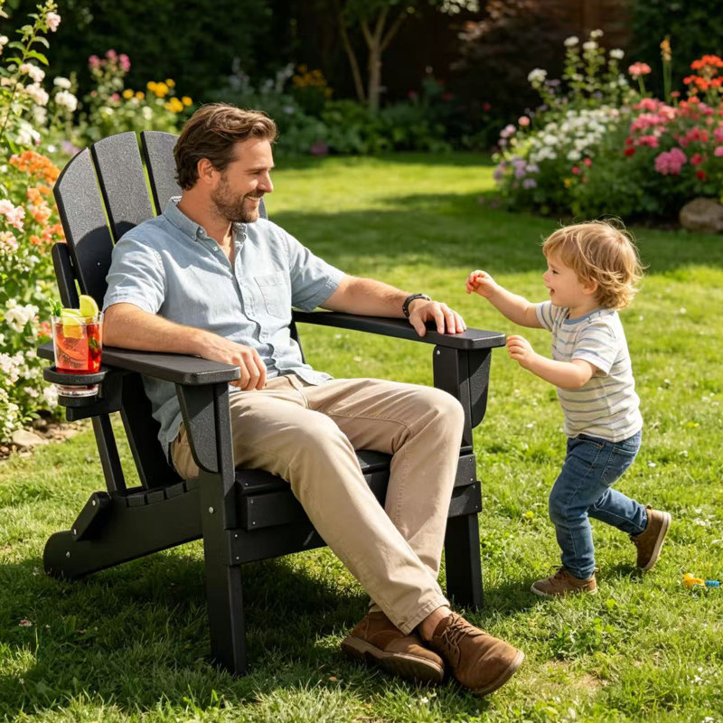 Lutie Foldable Outdoor Adirondack Chair, Black
