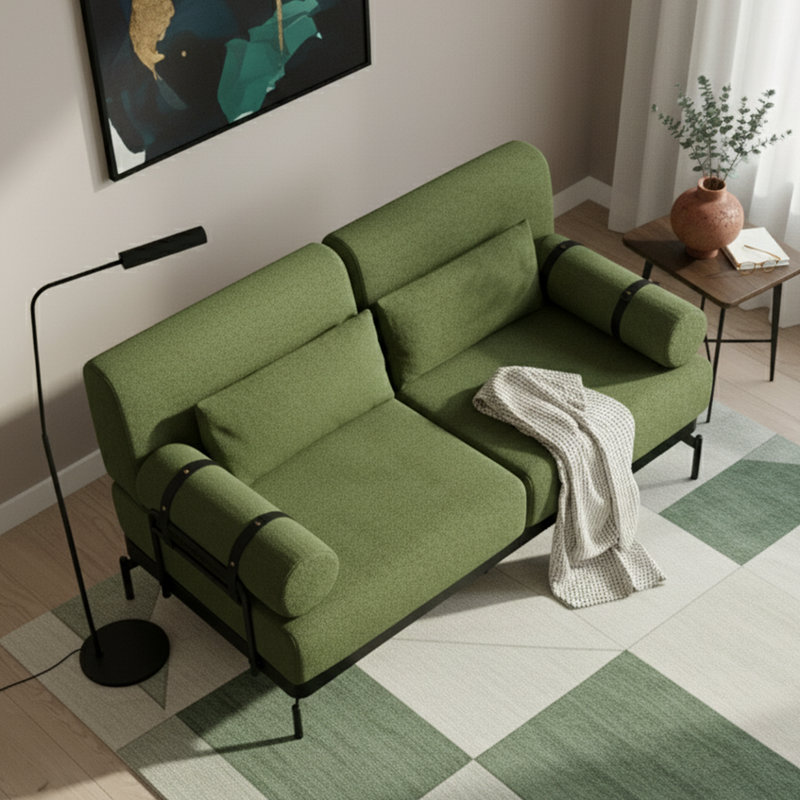  Causeuse moderne en chenille 59 po l 59 po avec ports USB flexibles et accoudoirs cylindriques, vert, Vert