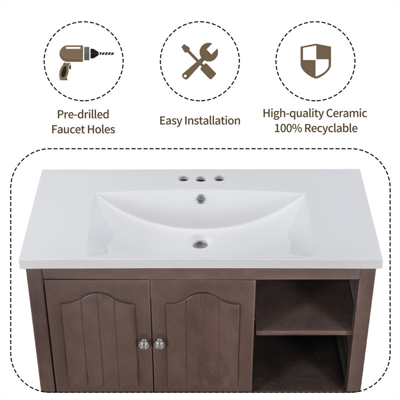 Meuble-lavabo de salle de bain, Brun