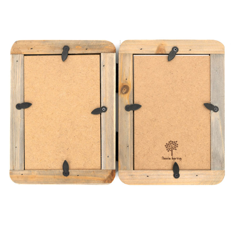 Nicola Spring - Rustic Hearts Folding 2 Photo Frame - 4 x 6" - White, Natural
