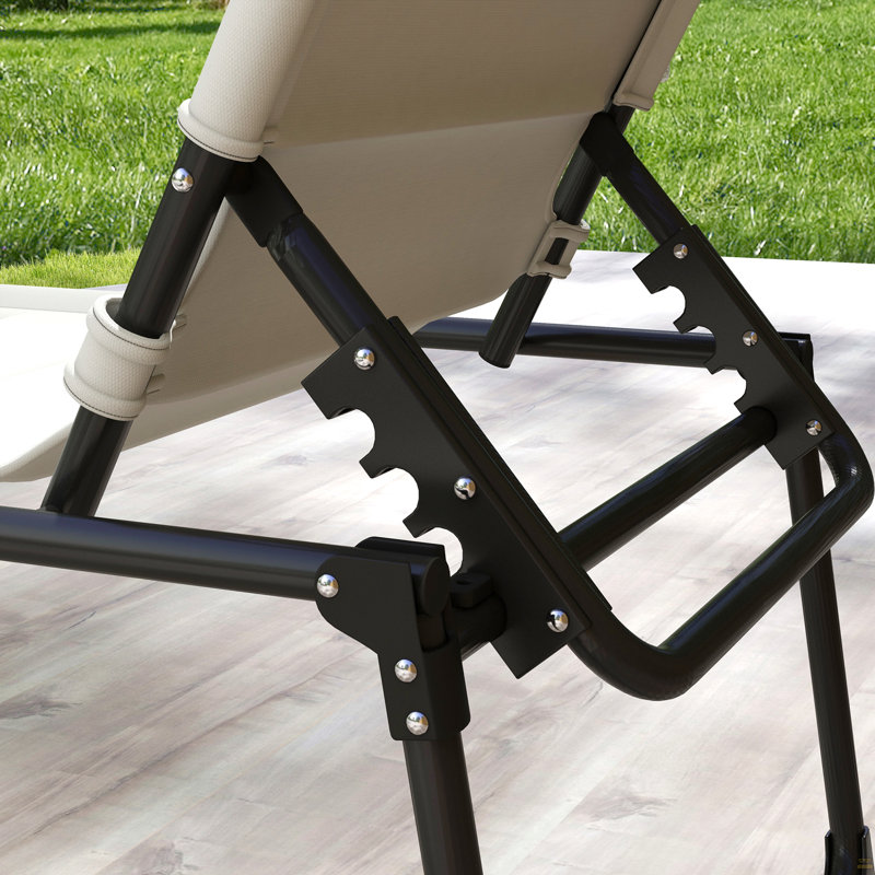 Chaise longue d'extérieur 2 pièces, chaise longue pliante à dossier réglable, chaise de bronzage coussinée avec toit pare-soleil et appui-tête