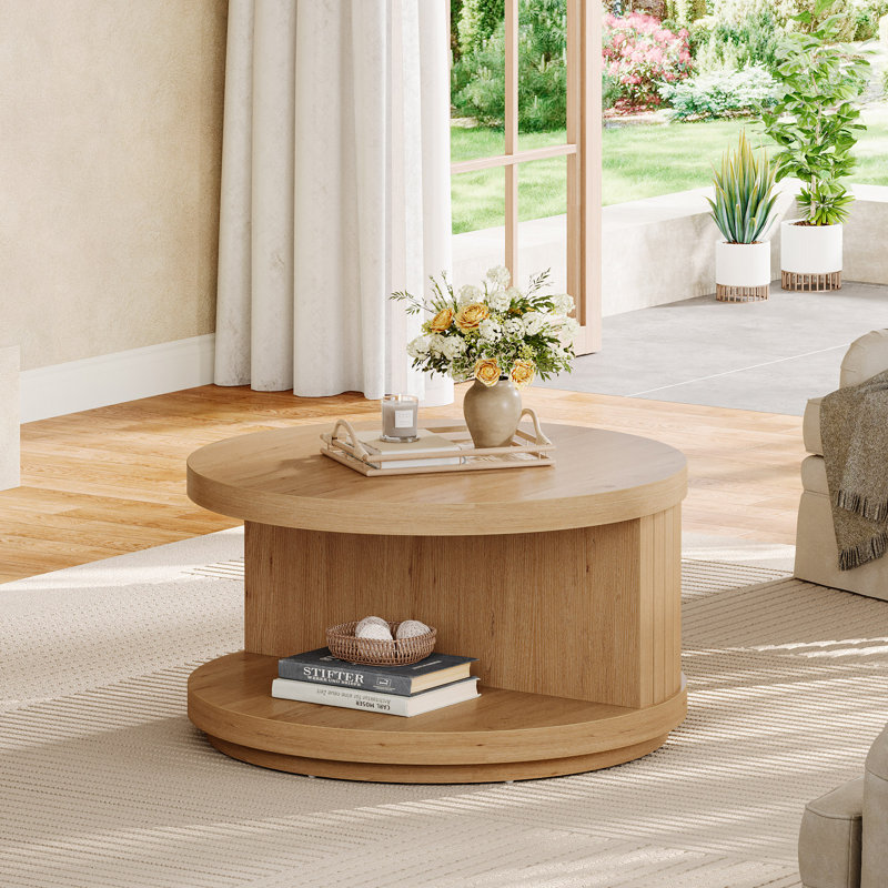 Round Coffee Table With Storage, Modern Wood Coffee Table