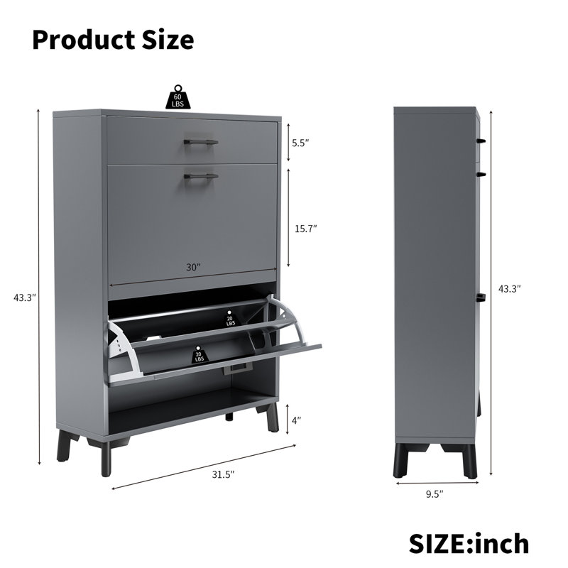 Versatile Shoe Storage Cabinet With Hidden Compartments And Stylish Design, Gray/Black