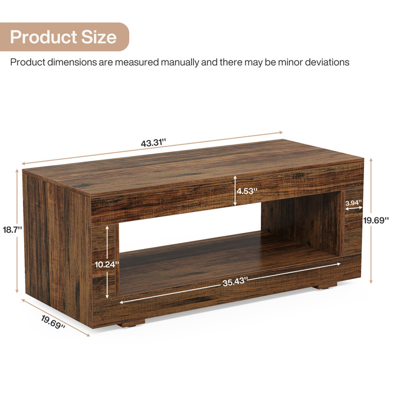 43.3" Coffee Table For Living Room, Modern Farmhouse Coffee Table With Storage