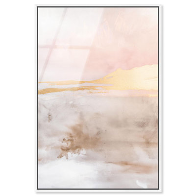 «Gold Dust» sur toile encadrée en verre acrylique ultrabrillant, art abstrait bohème par Art Remedy, cadre blanc, 36 x 54