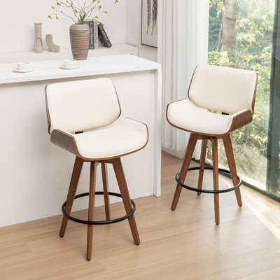 Tabouret de bar pivotant à hauteur de 26 po avec tabourets de comptoir revêtus de cuir végétalien (ensemble de 2)