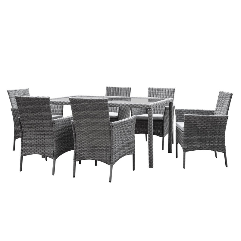 Ahmid 6 Seater Dining Set with Cushions, Grey, Without Umbrella