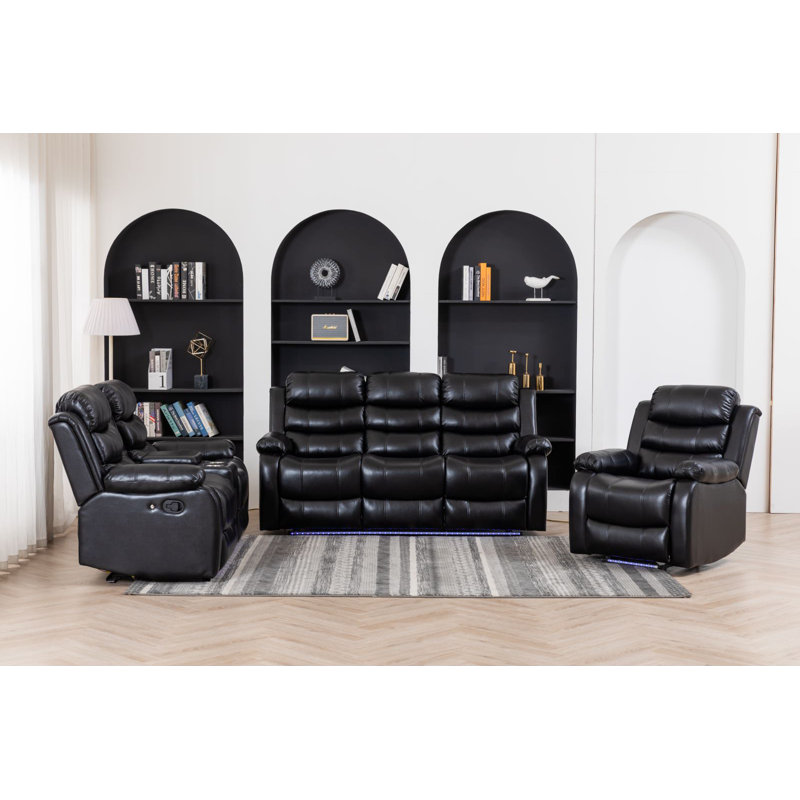 Adele 34.2" Wide Breathable Leather  Manual Recliner Chair, Black