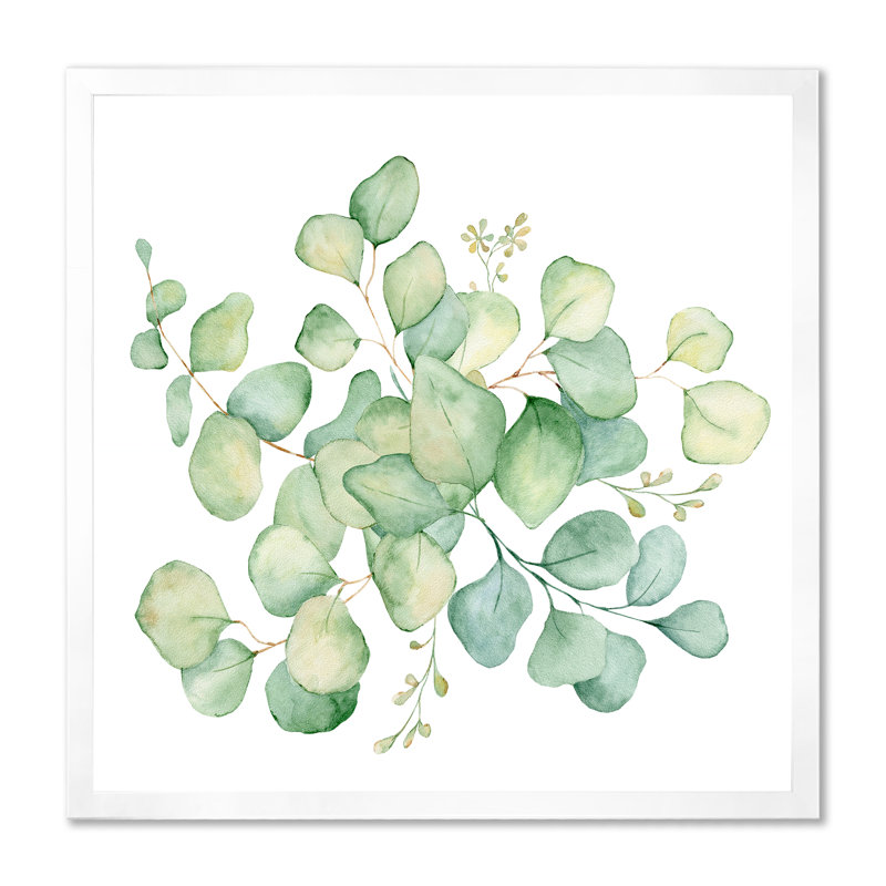 «Green Eucalyptus Bouquet On White», reproduction d'art sur toile traditionnelle, H 16 po x l 16 po x P 1 po