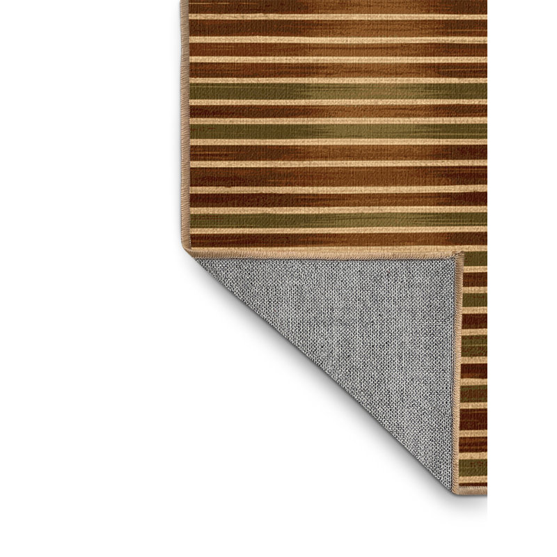 Tapis brun à rayures horizontales lavable à la machine, Carré 7 pi