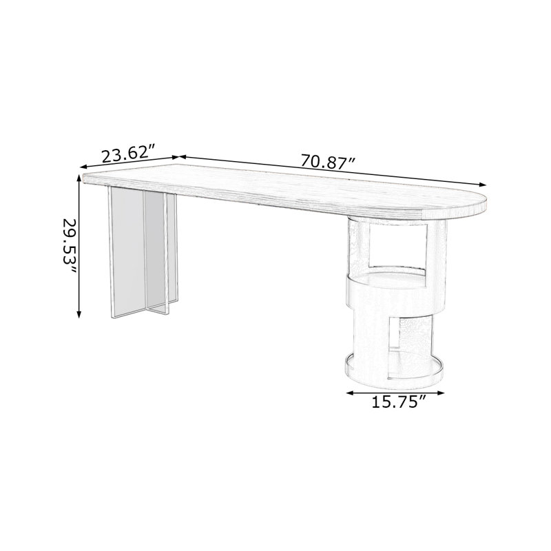 Bureaux en bois massif demi-cercle brun noisette, H 29,53 po x l 70,87 po x P 23,62 po