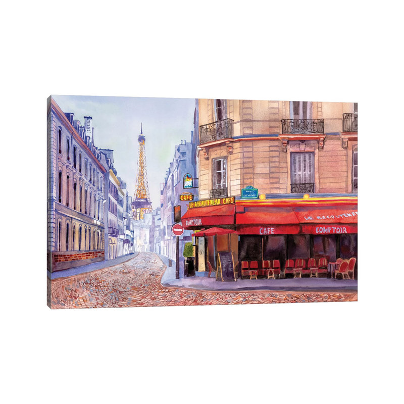 Paris Café W/Eiffel by Bannarot - Wrapped Canvas Print, 20.32 cm H x 30.48 cm W
