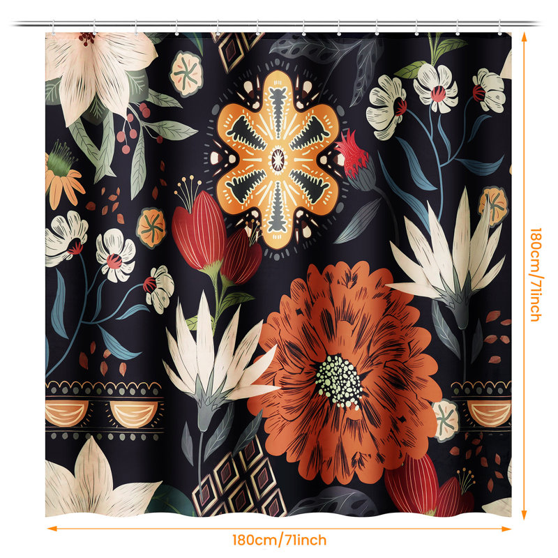 Floral Shower Curtain with Hooks Included