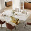 Table de salle à manger rectangulaire de 71 po pour 6 personnes, table de cuisine de luxe avec plateau en pierre frittée brillante Randahl-1237177219-1240136941-1270493550
