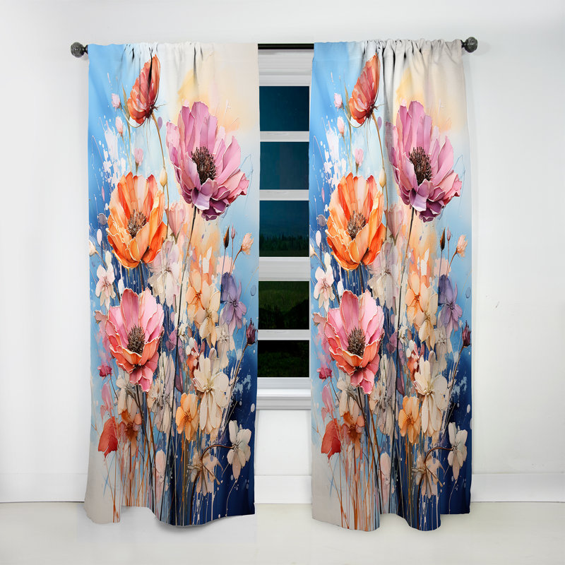 Guri - Rideau obscurcissant à motif floral fleurs saisonnières - 1 panneau, L 52 po x L 84 po