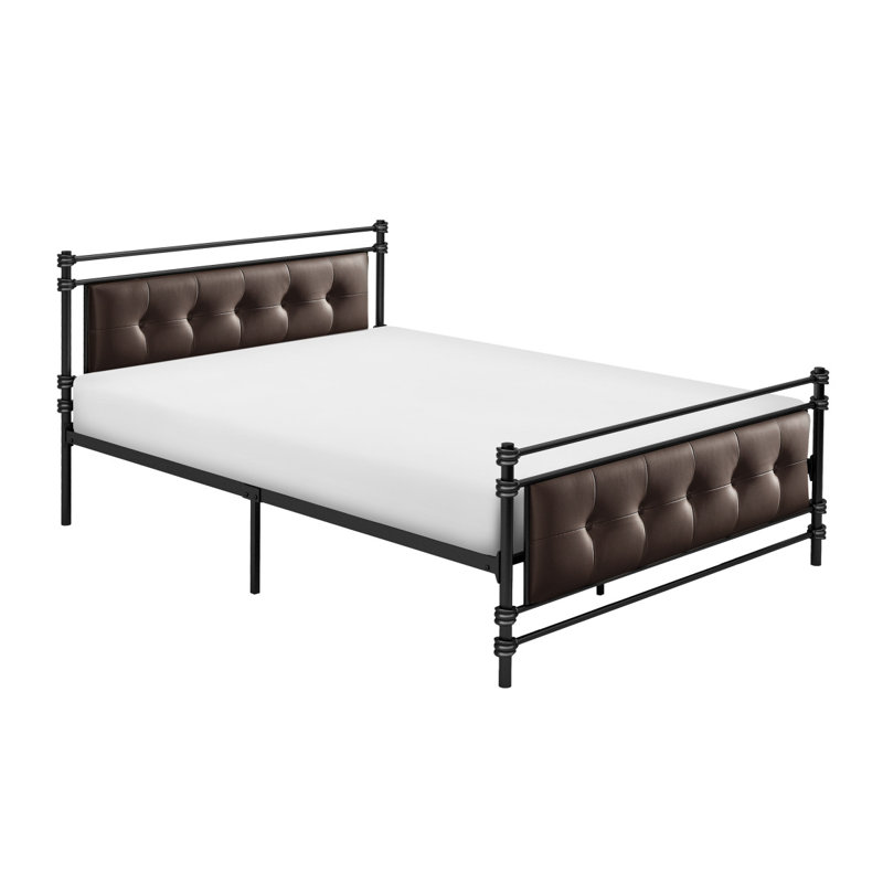 1pièce lit plateforme double tête de lit tapissier avec cadre en métal noir capitonné, Double