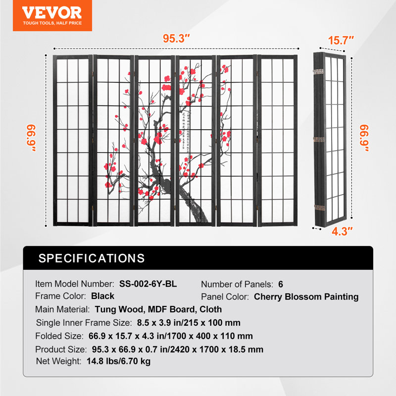 170cm W x 1.9cm H 6 - Panel Folding Room Divider