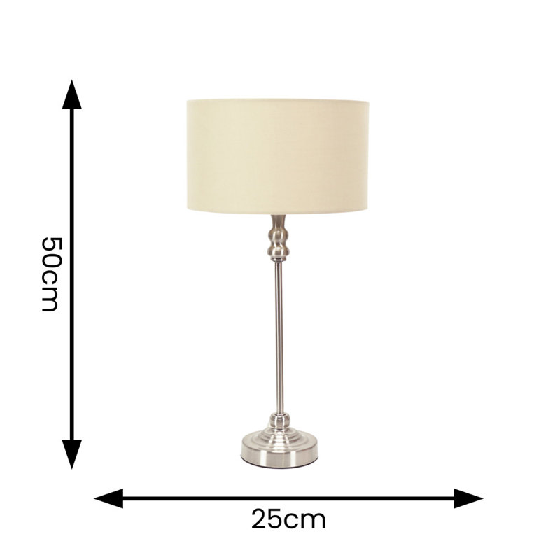 Saylorsburg Metal Table Lamp, Silver, Natural Fabric, No