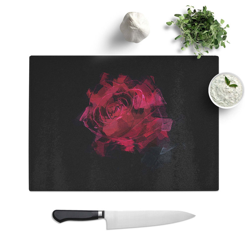 Tempered Glass Rose Chopping Board, 28.5 cm W x 20 cm L