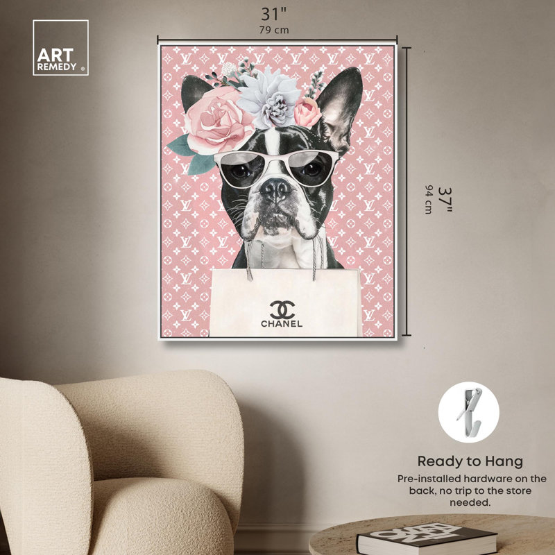 «Dog Shoping» par Art Remedy, H 37 po x l 31 po x P 1,8 po, Cadre blanc