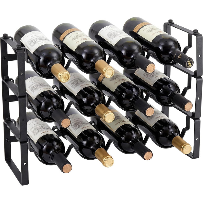 Stackable Steel Wine Rack, Holds 8 to 12 Wine Bottles, Detachable Wave Bottle Storage Organizer for Countertop, Bar, Kitchen and Wine Cellar