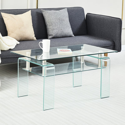 Table de salon moderne - verre transparent, 2 verres tactiles de rangement pour élément intérieur