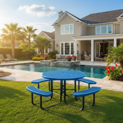 Outdoor Furniture 8-Person Coated Heavy-Duty Picnic Table with Umbrella Hole, Commercial-Grade Patio Dining Table