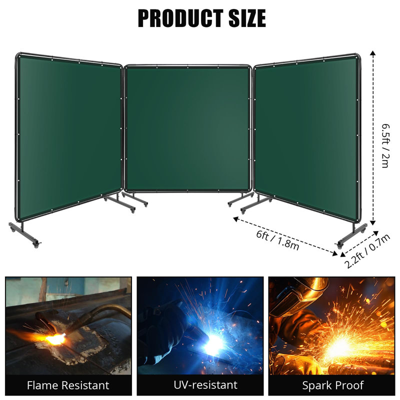 3-Panel Welding Screen 6x6FT with Frame | Flame-Resistant Vinyl Curtain, Portable Safety Barrier for Workshop, Garage & Industrial Use