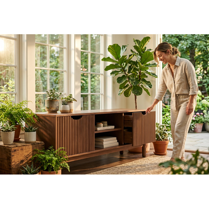 Buffet 70 pouces en bois de pin brésilien massif - Armoire de rangement entièrement assemblée pour salle à manger ou meuble télé pour le salon