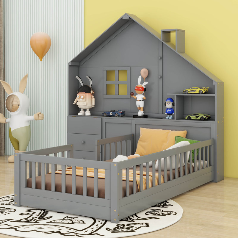 Latief Kids Daybed with Drawers, Gray