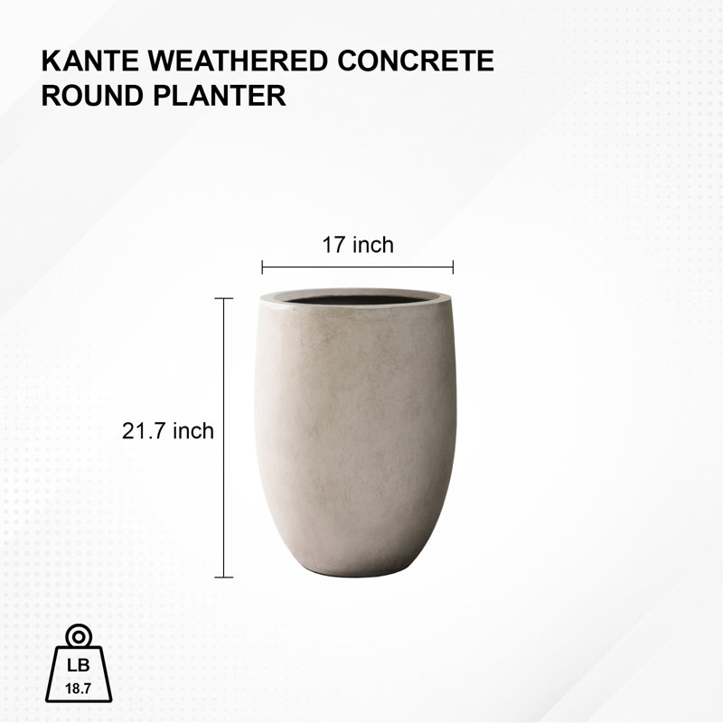 Large Weathered Gray Concrete Tall Planter with Drainage Hole