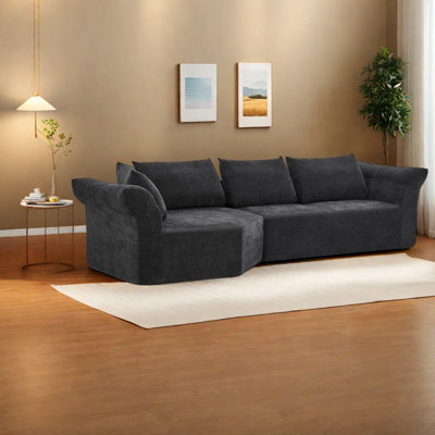 Canapé d'angle modulaire moderne, mousse noire, grand modèle en L de 127 pouces pour la maison