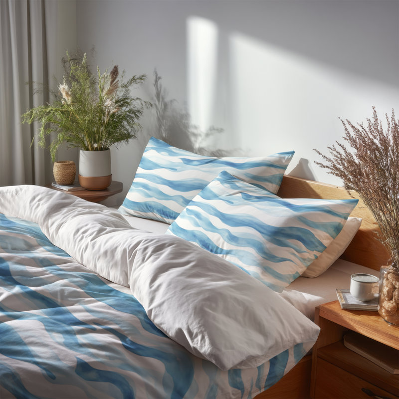 Ensemble de literie et de coussins abstraits 3 pièces - Housse de couette et coussin décoratif Beach